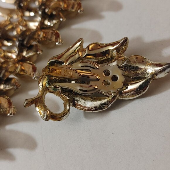 Amerique Two Tone Gold Silver Leaf Motif Vintage Bracelet Clip On Earrings Set - Picture 10 of 16